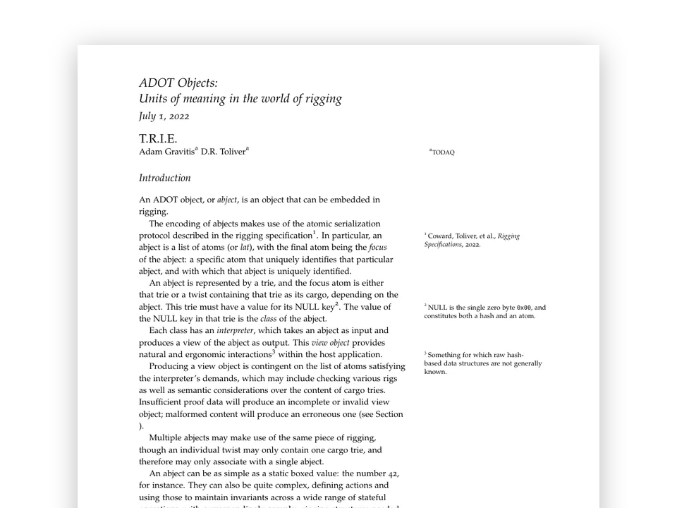 Cover page: ADOT Objects: Units of meaning in the world of rigging