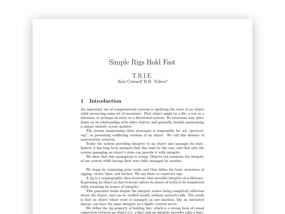 Cover page: Simple Rigs Hold Fast